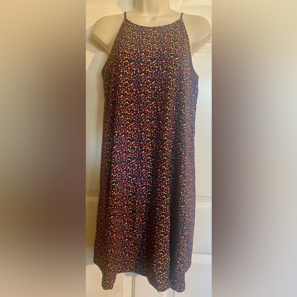 New York & Company Multicolored Confetti Geometric Shapes Halter Tunic Blouse XS